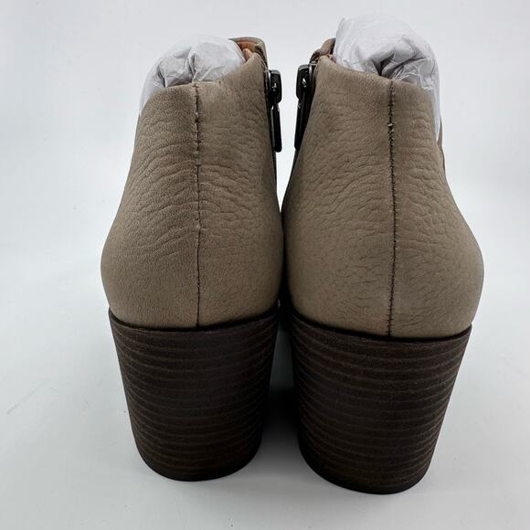 Lucky Brand Bellita Heeled Leather Ankle Bootie Block Heel Taupe Womens Size US6 - Picture 6 of 12
